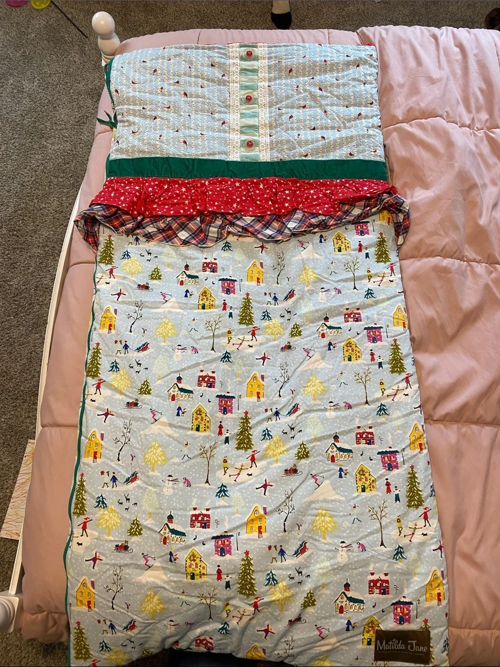 Matilda Jane Light Blue Holiday Village Quilted Sleeping Bag